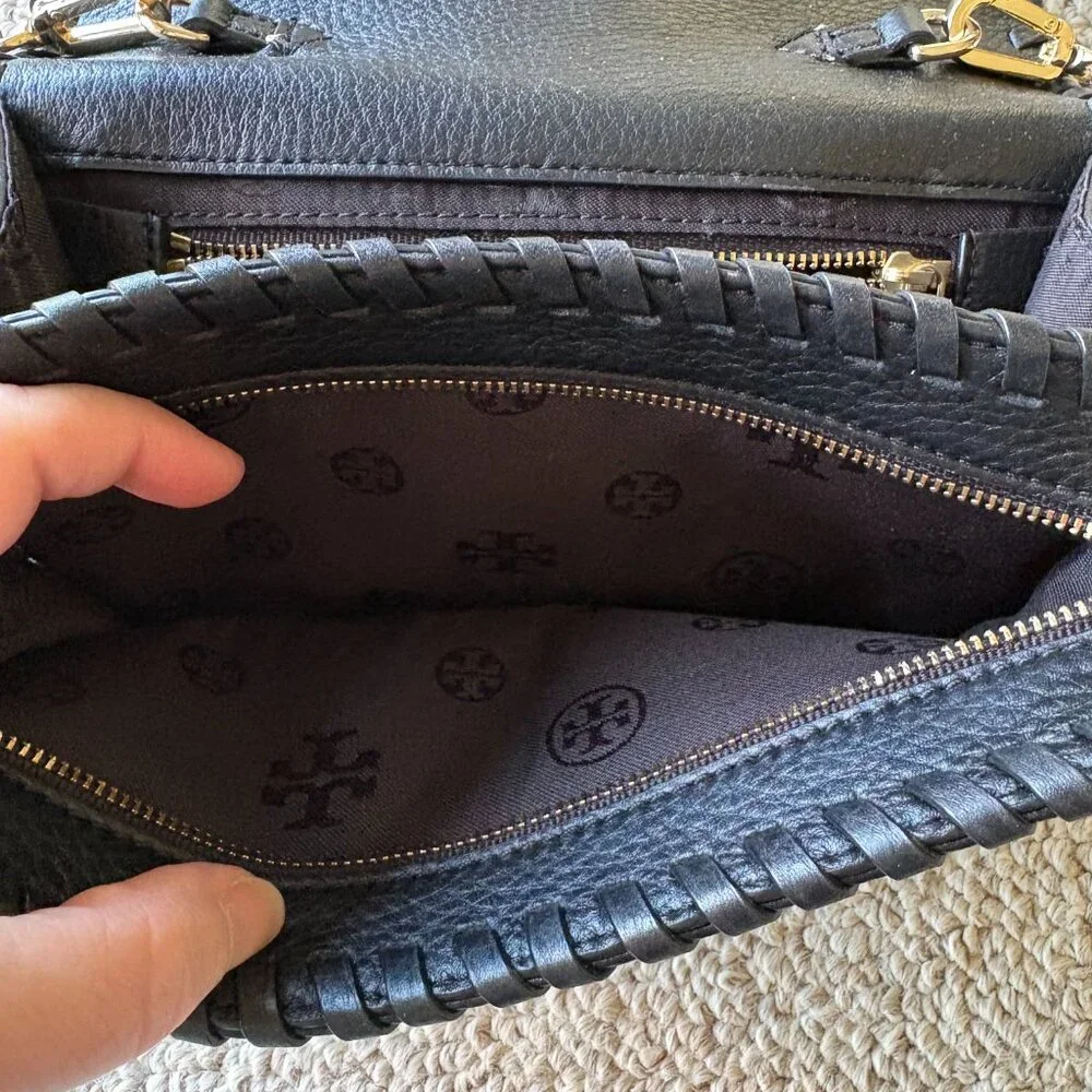 Tory Burch Marion Combo Crossbody Bag Black Leather Whipstitch Classic - Picture 8 of 11